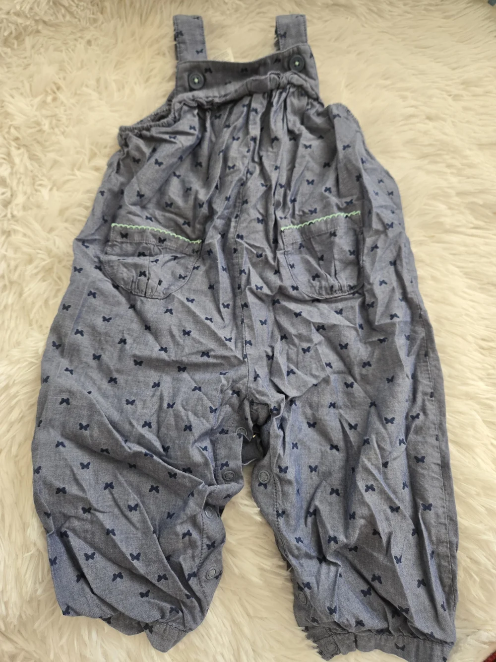 Carter's Light Blue Overalls with Navy Butterfly Print